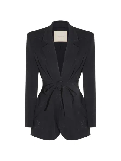 Twinset Tie-waist Patterned Blazer In Black