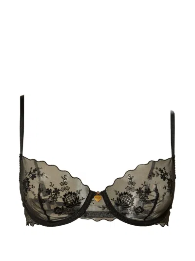 Twinset Floral Tulle Bra In Black