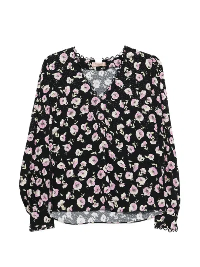 Twinset Floral V-neck Blouse In Black