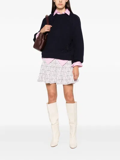 Twinset Floral-appliqué Raglan-sleeve Sweater In Blue