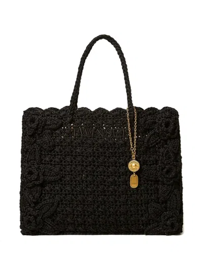 Twinset Floral-appliqué Tote Bag In Black