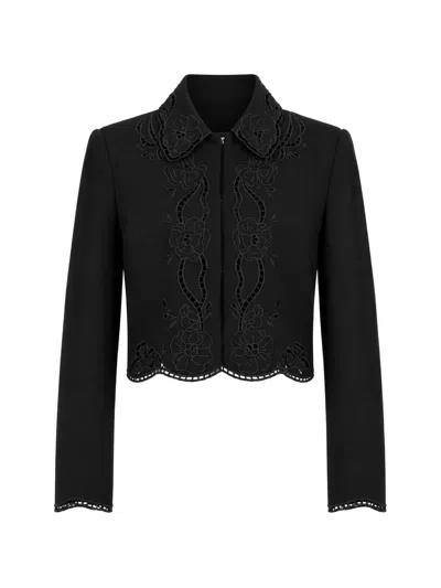 Twinset Floral-embroidered Broderie-anglaise Jacket In Black