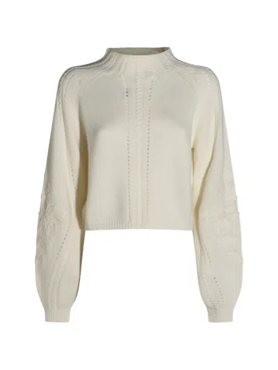 Twinset Floral-embroidered Cable-knit Sweater In Gray