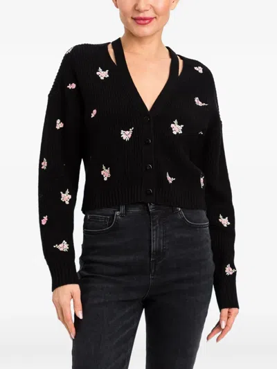 Twinset Floral-embroidered Cut-out Cardigan In Black