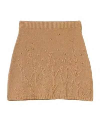 Twinset Floral-embroidered Knitted Mini Skirt In Brown
