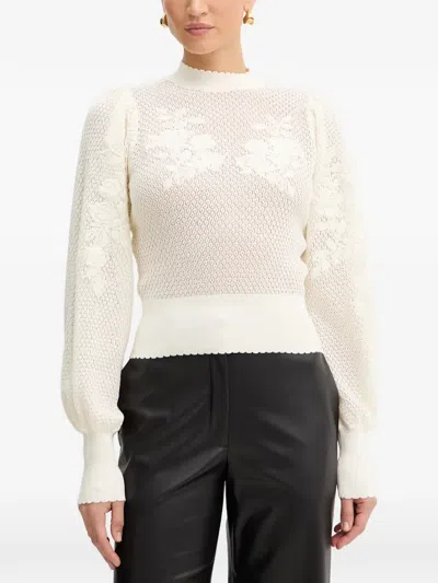 Twinset Floral-embroidered Open-knit Sweater In White