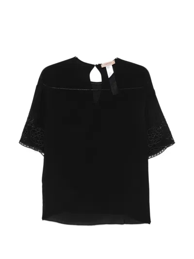 Twinset Floral-embroidered T-shirt In Black