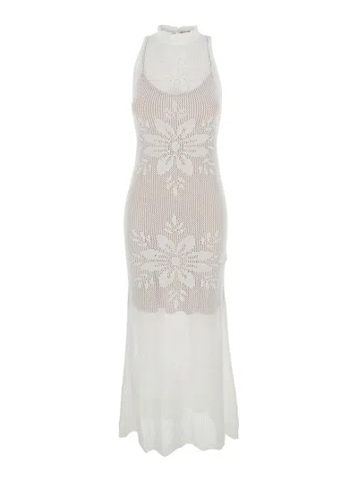 Twinset Floral-embroidered Viscose Dress In White