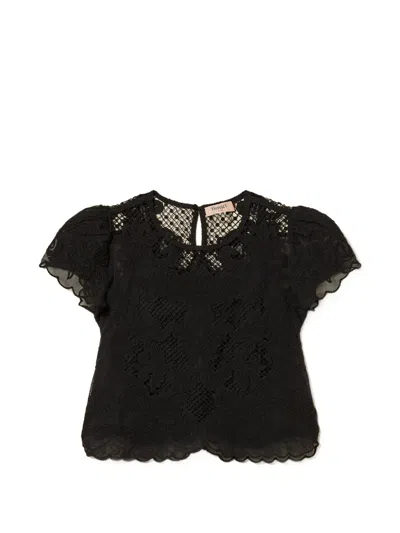 Twinset Floral-lace Blouse In Black