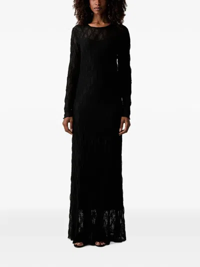 Twinset Floral-lace Long-sleeve Dress In Black