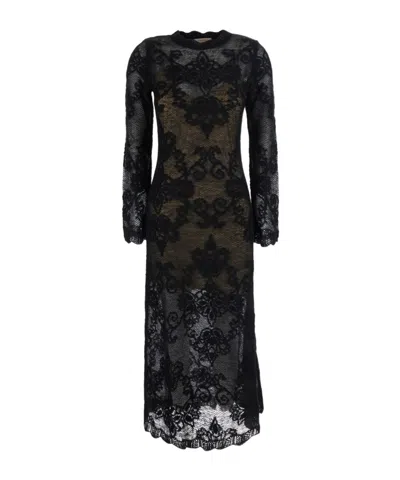 Twinset Florallace Longsleeve Maxi Dress In Black