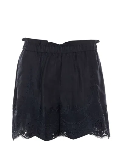 Twinset Floral-lace Shorts In Blue
