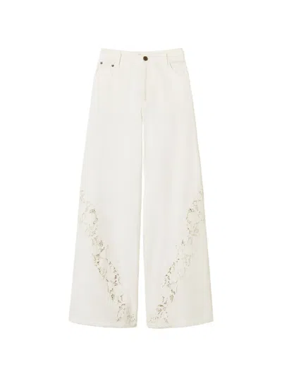 Twinset Floral-lace Wide-leg Jeans In White