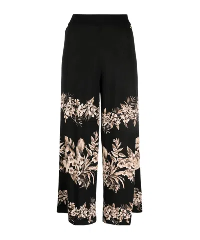 Twinset Floral-motif Cropped Knitted Trousers In Schwarz
