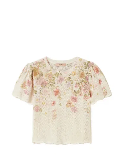 Twinset Floral-pattern Knitted Top In Neutral