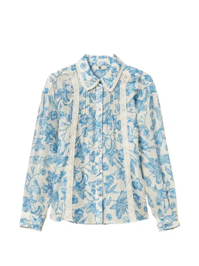 Twinset Floral-pattern Laced Shirt In Blue