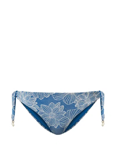 Twinset Floral-print Bikini Bottoms In Blue
