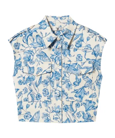 Twinset Floral-print Cotton Cropped Vest In Blue