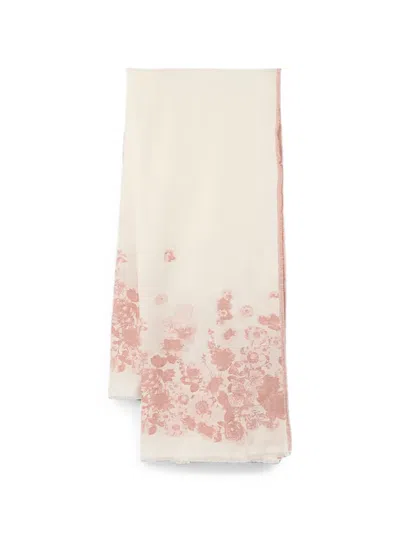 Twinset Floral-print Frayed Scarf In White