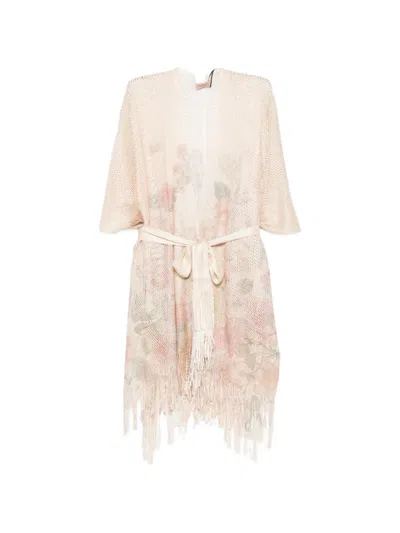 Twinset Floral-print Fringed Beach Cover-up In Multi