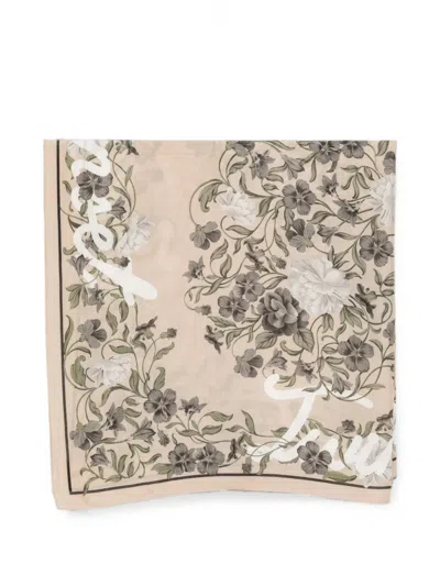 Twinset Floral-print Logo-print Scarf In Neutral