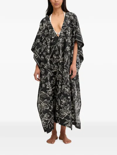 Twinset Floral-print Midi Kaftan In Black