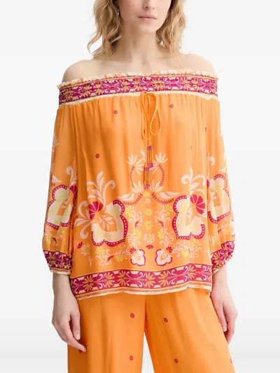 Twinset Floral-print Off-shoulder Blouse In Multi