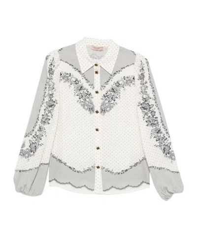 Twinset Floral-print Polka-dot Blouse In Purple
