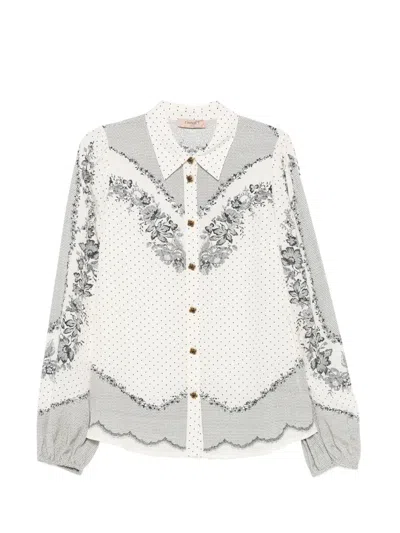 Twinset Floral-print Polka-dot Shirt In Gray
