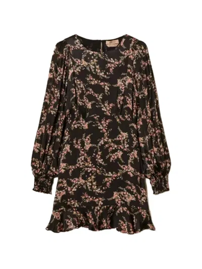 Twinset Twin-set Black Viscose Abito Midi Dress In Brown