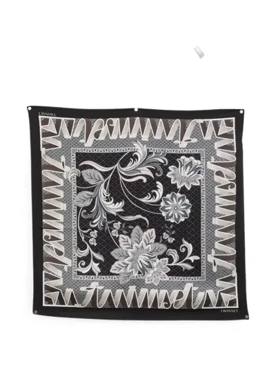 Twinset Floral-print Scarf In Black