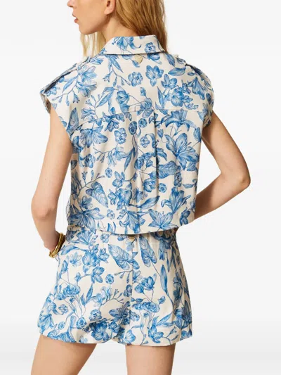 Twinset Floral-print Shorts In White