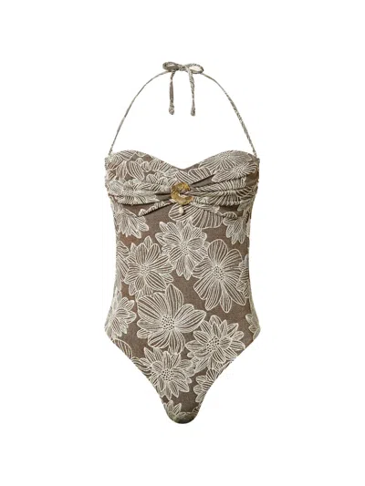 Twinset Floral-print Swimsuit In Gray