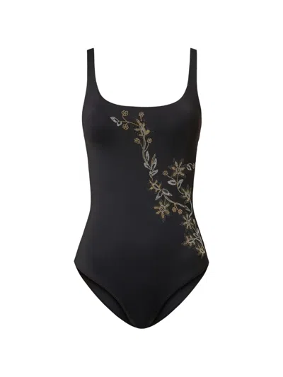 Twinset Floral-stud Swimsuit In Black