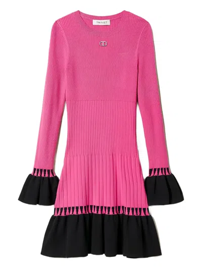 Twinset Kids' Flounce Ribbed-knit Dress In Multi