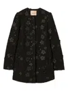 Twinset Flower-sequin Embellished Coat In Black