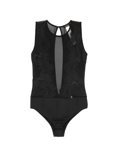 Twinset Flower-lace Bodysuit In Black