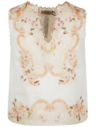 Twinset Flowers Print Top In Yellow