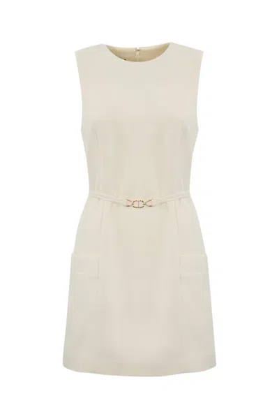 Twinset Fluid Crepe Tunic With Oval-t Belt In Pearl