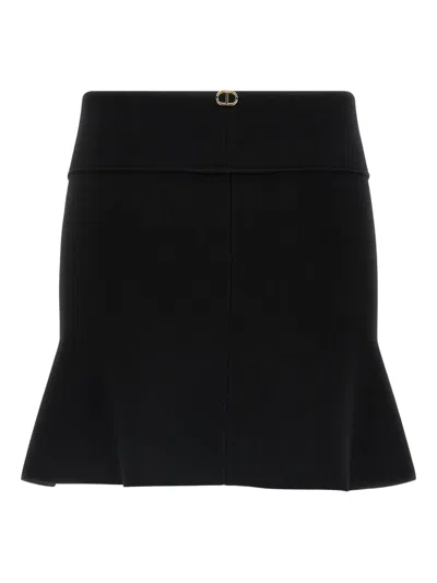 Twinset Folded-top Flared Skirt In Black