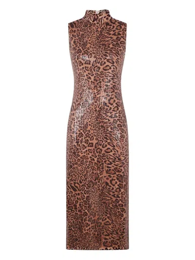 TWINSET FORM-FITTING SLEEVELESS DRESS WITH LEOPARD PRINT AND SEQUIN DETAILING