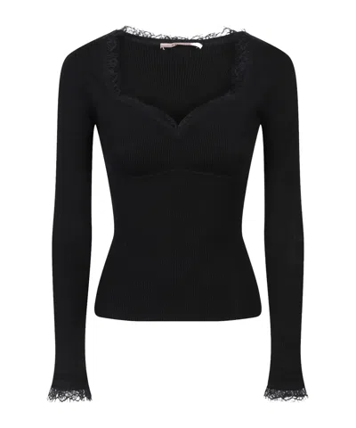 Twinset Form-fitting Lace Knit Top In Black