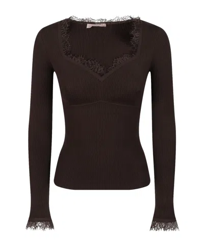 Twinset Form-fitting Lace Knit Top In Brown