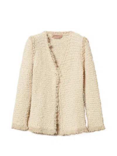Twinset Frayed Bouclé Jacket In Neutral