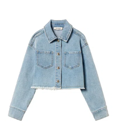 Twinset Kids' Frayed Denim Jacket In Blue