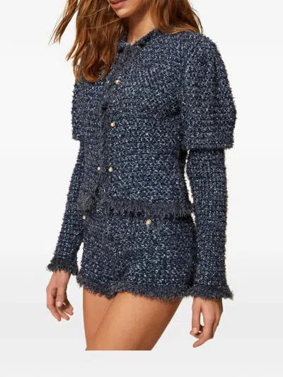 Twinset Frayed Knit Shorts In Blue