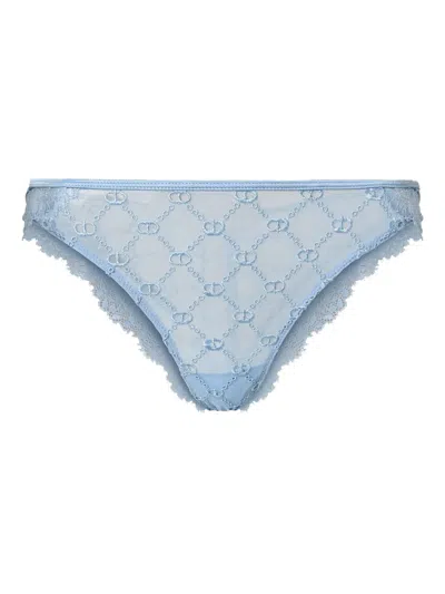 Twinset Frayed Lace Thong In Blue