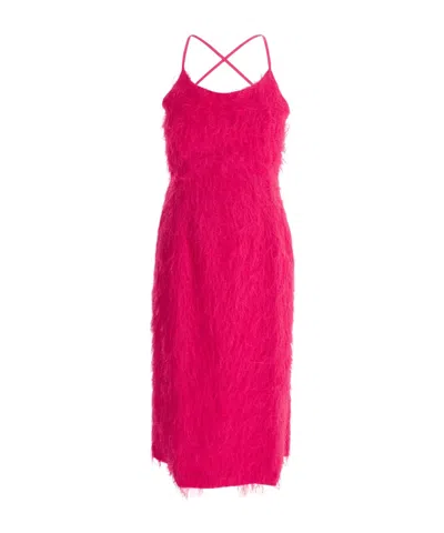 Twinset Frayed Midi Dress In Pink