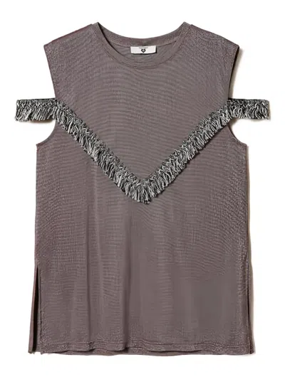 Twinset Fringe-detail Crew-neck Blouse In Multi