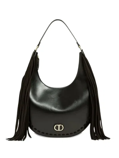 Twinset Fringe-detail Shouder Bag In Black